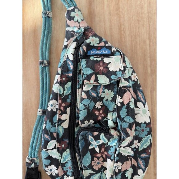 Kavu Floral Crossbody Bag - Teal and Brown - Picture 4 of 15